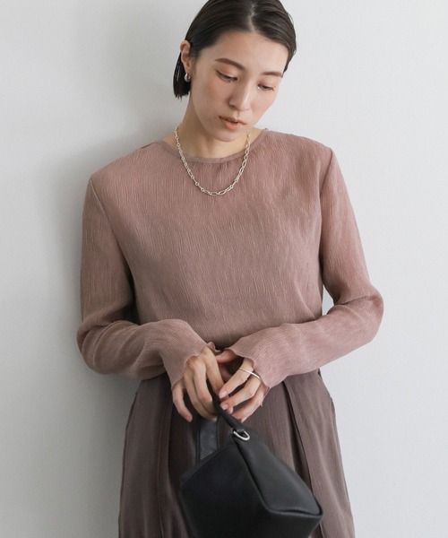 select MOCA（セレクトモカ）の「ランダムプリーツシアートップス（Tシャツ/カットソー・レディース・ライトカーキ/アイボリー/スモークピンク/ブラック/グレー/ライトピンク・FREE）」の6枚目の写真