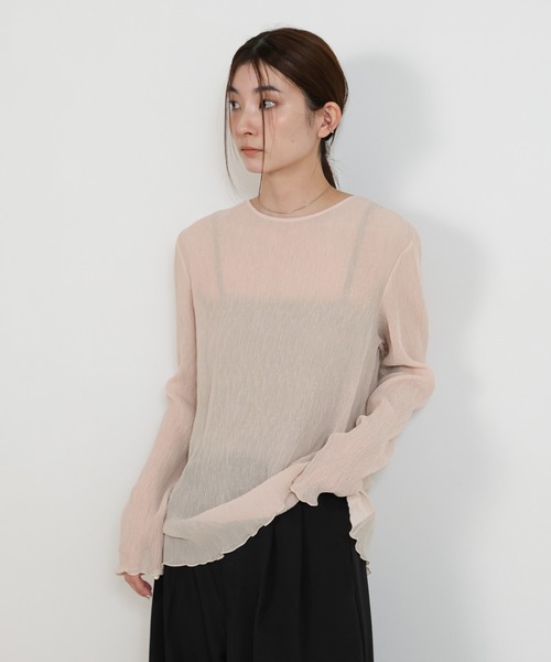 セール】ランダムプリーツシアートップス（Tシャツ/カットソー