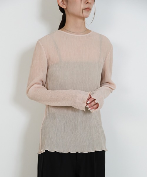 select MOCA（セレクトモカ）の「ランダムプリーツシアートップス（Tシャツ/カットソー・レディース・ライトカーキ/アイボリー/スモークピンク/ブラック/グレー/ライトピンク・FREE）」の18枚目の写真