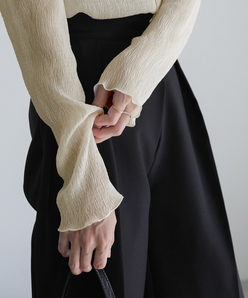 セール】ランダムプリーツシアートップス（Tシャツ/カットソー