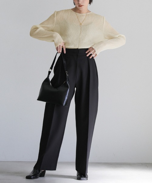 セール】ランダムプリーツシアートップス（Tシャツ/カットソー