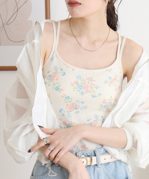 セール】JEMORGAN ワッフル花柄キャミソール（パック入り