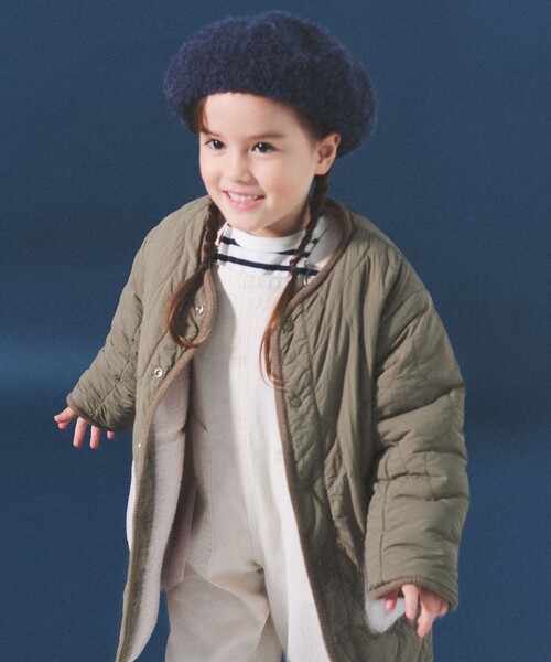 BEAMS mini（ビームスミニ）の「BEAMS mini / ボアキルト リバーシブル ノーカラーコート 23FW（90～160cm）（ノーカラーコート・キッズ・キャメル/アイボリー・100/150/130/120/160/140/90/110）」の3枚目の写真