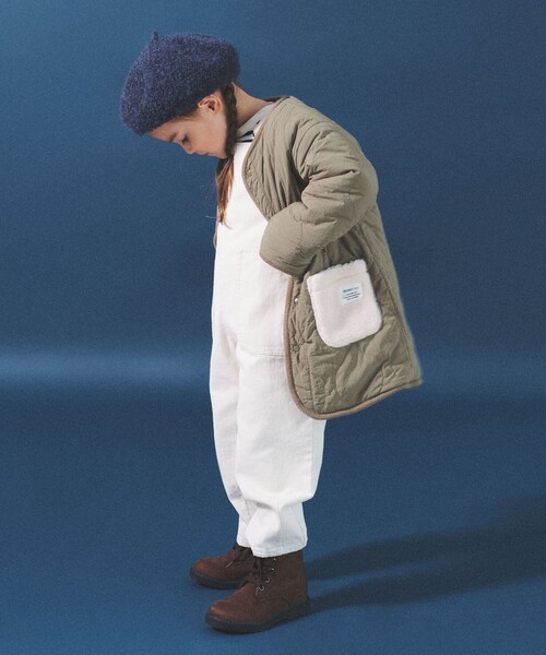 BEAMS mini（ビームスミニ）の「BEAMS mini / ボアキルト リバーシブル ノーカラーコート 23FW（90～160cm）（ノーカラーコート・キッズ・キャメル/アイボリー・100/150/130/120/160/140/90/110）」の4枚目の写真