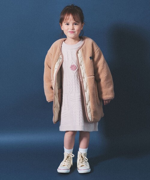 BEAMS mini（ビームスミニ）の「BEAMS mini / ボアキルト リバーシブル ノーカラーコート 23FW（90～160cm）（ノーカラーコート・キッズ・キャメル/アイボリー・100/150/130/120/160/140/90/110）」の6枚目の写真