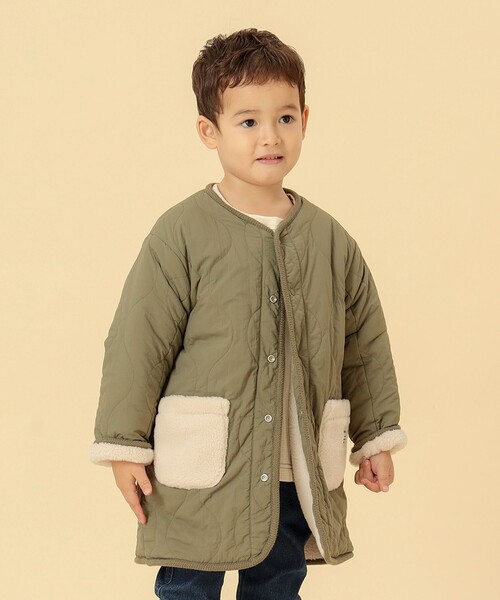 BEAMS mini（ビームスミニ）の「BEAMS mini / ボアキルト リバーシブル ノーカラーコート 23FW（90～160cm）（ノーカラーコート・キッズ・キャメル/アイボリー・100/150/130/120/160/140/90/110）」の11枚目の写真