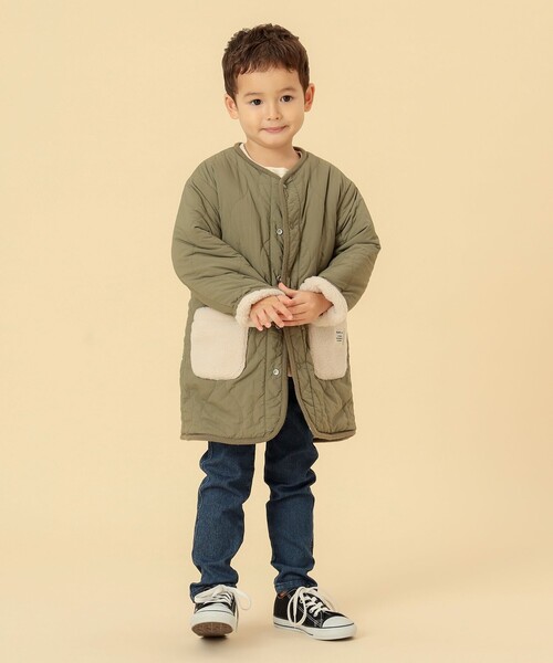 BEAMS mini（ビームスミニ）の「BEAMS mini / ボアキルト リバーシブル ノーカラーコート 23FW（90～160cm）（ノーカラーコート・キッズ・キャメル/アイボリー・100/150/130/120/160/140/90/110）」の12枚目の写真