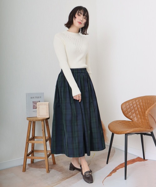 libelle more（リベル モア）の「《洗える》ビッグチェック柄フレアーロングスカート（スカート・レディース・ネイビー系/グレー系その他/グリーン系その他・M/L）」の7枚目の写真