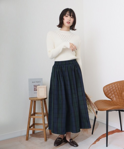 libelle more（リベル モア）の「《洗える》ビッグチェック柄フレアーロングスカート（スカート・レディース・ネイビー系/グレー系その他/グリーン系その他・M/L）」の4枚目の写真