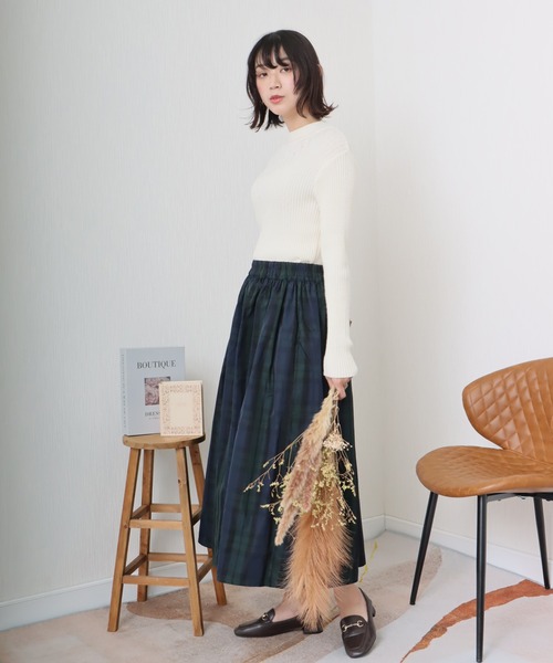 libelle more（リベル モア）の「《洗える》ビッグチェック柄フレアーロングスカート（スカート・レディース・ネイビー系/グレー系その他/グリーン系その他・M/L）」の5枚目の写真