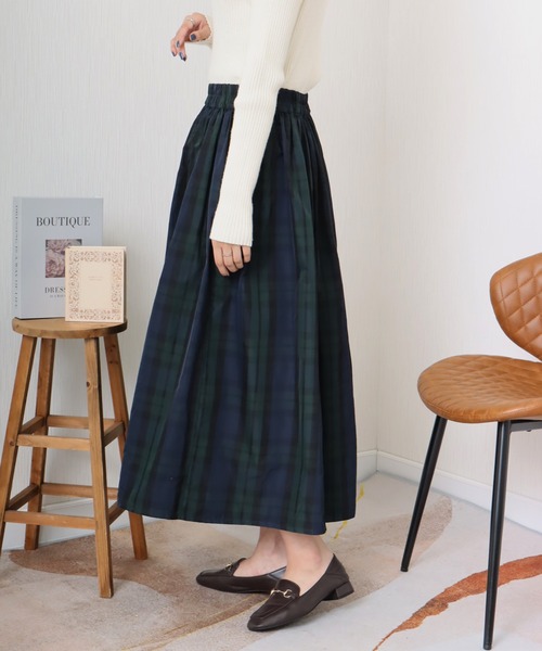 libelle more（リベル モア）の「《洗える》ビッグチェック柄フレアーロングスカート（スカート・レディース・ネイビー系/グレー系その他/グリーン系その他・M/L）」の10枚目の写真
