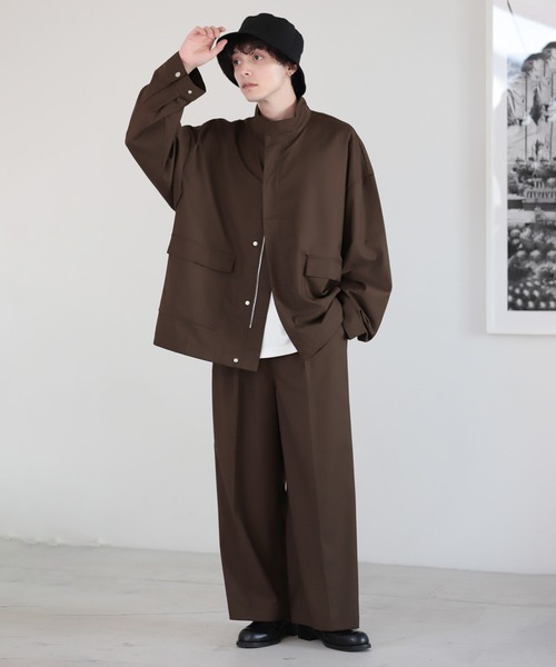 RAGEBLUE（レイジブルー）の「【SET UP/セットアップ】TRジップブルゾン&ドレープフレアワイドスラックスパンツ（ブルゾン・メンズ・ブラック/ブラウン・MEDIUM/LARGE）」の4枚目の写真