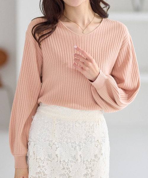 alotta（アロッタ）の「カシミヤタッチボリューム袖ニット（ニット/セーター・レディース・アイボリー/ベビーピンク/ブラック/モカ/ネイビー/杢グレー/ライトブルー・L/M/LL/5L/4L/3L）」の7枚目の写真