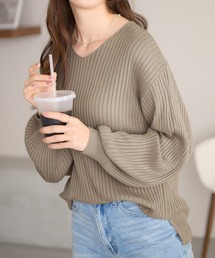 カシミヤタッチボリューム袖ニット