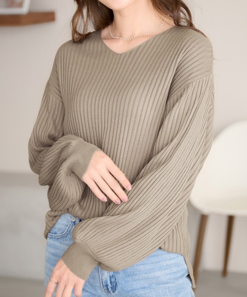 alotta（アロッタ）の「カシミヤタッチボリューム袖ニット（ニット/セーター・レディース・アイボリー/ベビーピンク/ブラック/モカ/ネイビー/杢グレー/ライトブルー・L/M/LL/5L/4L/3L）」の18枚目の写真