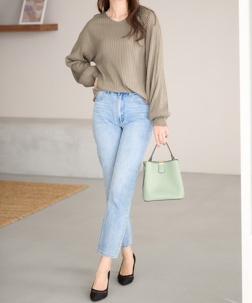 alotta（アロッタ）の「カシミヤタッチボリューム袖ニット（ニット/セーター・レディース・アイボリー/ベビーピンク/ブラック/モカ/ネイビー/杢グレー/ライトブルー・L/M/LL/5L/4L/3L）」の21枚目の写真