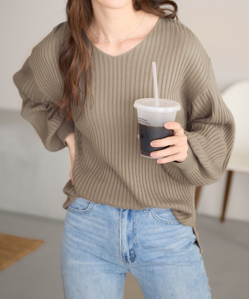 alotta（アロッタ）の「カシミヤタッチボリューム袖ニット（ニット/セーター・レディース・アイボリー/ベビーピンク/ブラック/モカ/ネイビー/杢グレー/ライトブルー・L/M/LL/5L/4L/3L）」の22枚目の写真