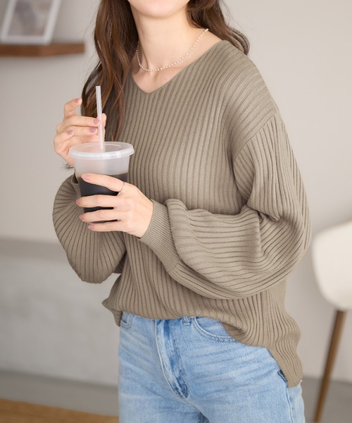 alotta（アロッタ）の「カシミヤタッチボリューム袖ニット（ニット/セーター・レディース・アイボリー/ベビーピンク/ブラック/モカ/ネイビー/杢グレー/ライトブルー・L/M/LL/5L/4L/3L）」の17枚目の写真