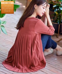 【洗える・スマート裏起毛】バックプリーツチュニックブラウス