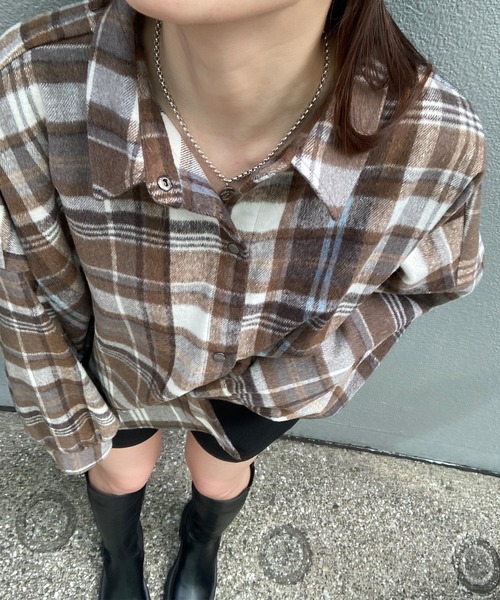 MIEL CRISHUNANT（ミエルクリシュナ）の「オーバーサイズドルマンチェックシャツ（シャツ/ブラウス・レディース・ブラウン系その他/ブルー系その他・FREE）」の14枚目の写真