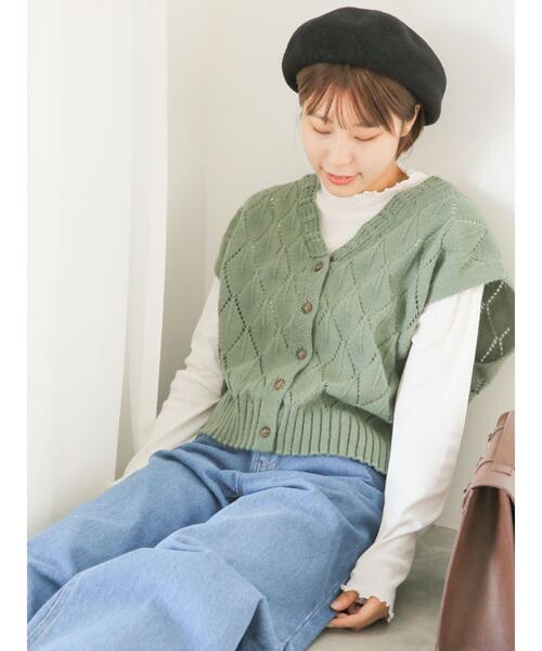 ehka sopo（エヘカソポ）の「Vネックニットベスト（ベスト・レディース・モカ/プラム/グリーン/キナリ・F）」の11枚目の写真