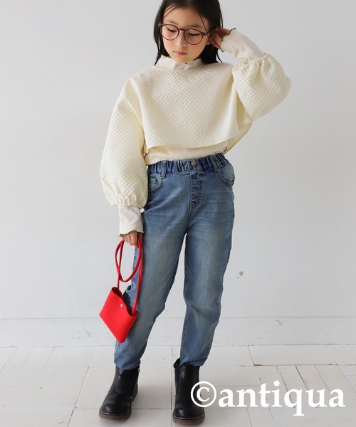 antiqua（アンティカ）の「ジャガードショートトップス（その他トップス・キッズ・ブラック/オフホワイト・140/150/130/160）」の3枚目の写真