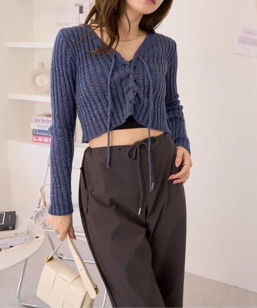 Ada.(エイダ)の「フロントレースアップ クロップドニット(ニット/セーター・レディース・グリーン/パープル/ロイヤルブルー/グレー・FREE)」の9枚目の写真