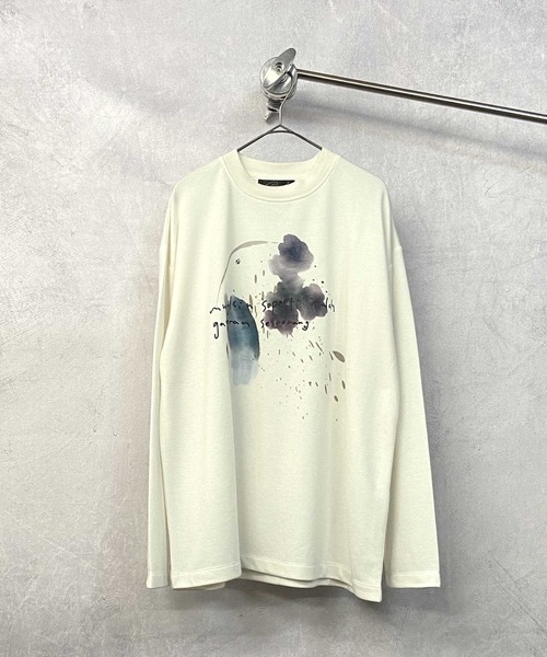 En serio TOKYO（エンソリオトーキョー）の「コットンタッチダンボール 水彩アートプリント ロンT（Tシャツ/カットソー・メンズ・ブラック/ホワイト/グレイッシュブルー・L/M）」の4枚目の写真