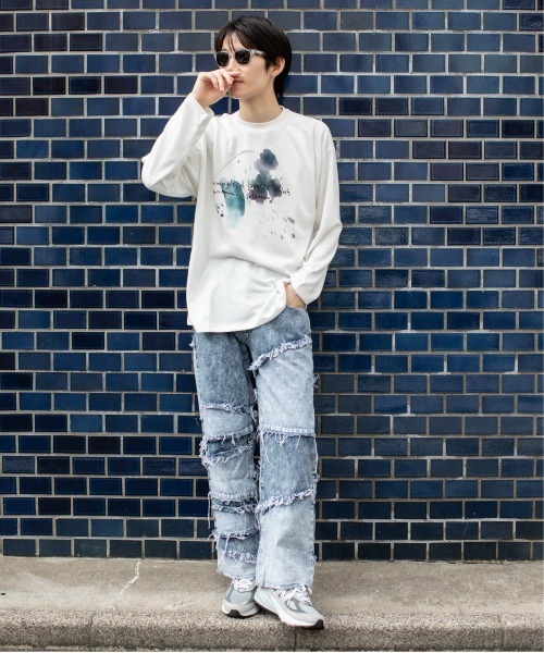 En serio TOKYO（エンソリオトーキョー）の「コットンタッチダンボール 水彩アートプリント ロンT（Tシャツ/カットソー・メンズ・ブラック/ホワイト/グレイッシュブルー・L/M）」の22枚目の写真
