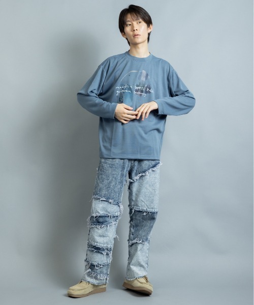 En serio TOKYO（エンソリオトーキョー）の「コットンタッチダンボール 水彩アートプリント ロンT（Tシャツ/カットソー・メンズ・ブラック/ホワイト/グレイッシュブルー・L/M）」の14枚目の写真
