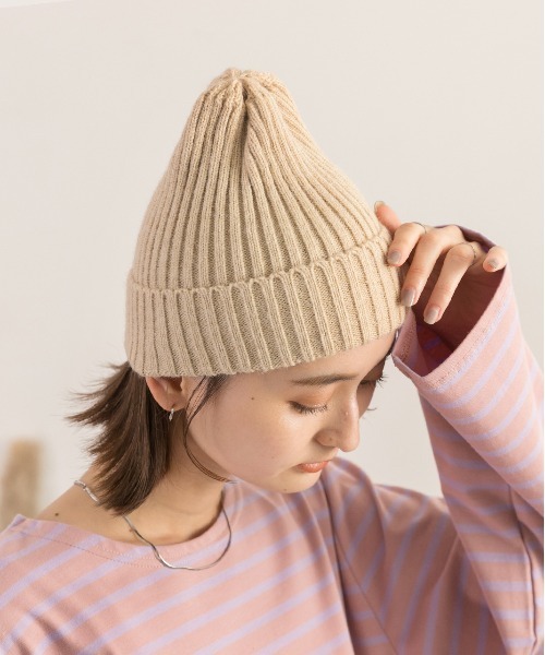 ad thie(アドティエ)の「リブ編みニット帽(ニットキャップ/ビーニー・レディース・ピンク/ブルー/ブラック/ベージュ/グリーン・FREE)」の1枚目の写真