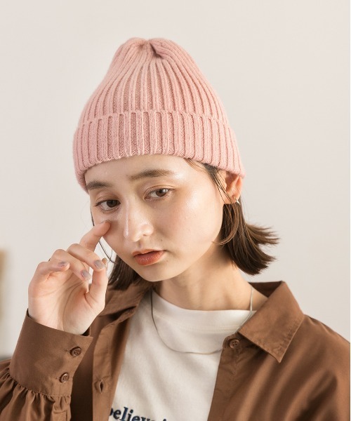 ad thie(アドティエ)の「リブ編みニット帽(ニットキャップ/ビーニー・レディース・ピンク/ブルー/ブラック/ベージュ/グリーン・FREE)」の5枚目の写真