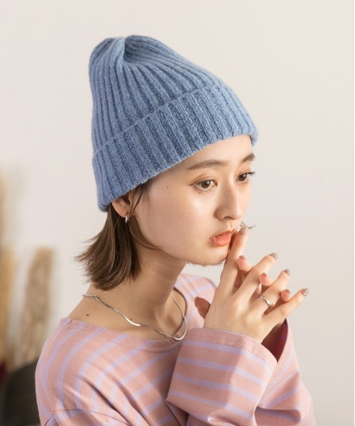 ad thie(アドティエ)の「リブ編みニット帽(ニットキャップ/ビーニー・レディース・ピンク/ブルー/ブラック/ベージュ/グリーン・FREE)」の4枚目の写真
