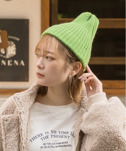 ad thie(アドティエ)の「リブ編みニット帽(ニットキャップ/ビーニー・レディース・ピンク/ブルー/ブラック/ベージュ/グリーン・FREE)」の3枚目の写真