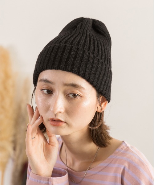 ad thie(アドティエ)の「リブ編みニット帽(ニットキャップ/ビーニー・レディース・ピンク/ブルー/ブラック/ベージュ/グリーン・FREE)」の6枚目の写真