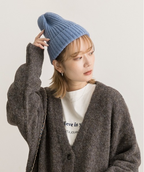 ad thie(アドティエ)の「リブ編みニット帽(ニットキャップ/ビーニー・レディース・ピンク/ブルー/ブラック/ベージュ/グリーン・FREE)」の12枚目の写真