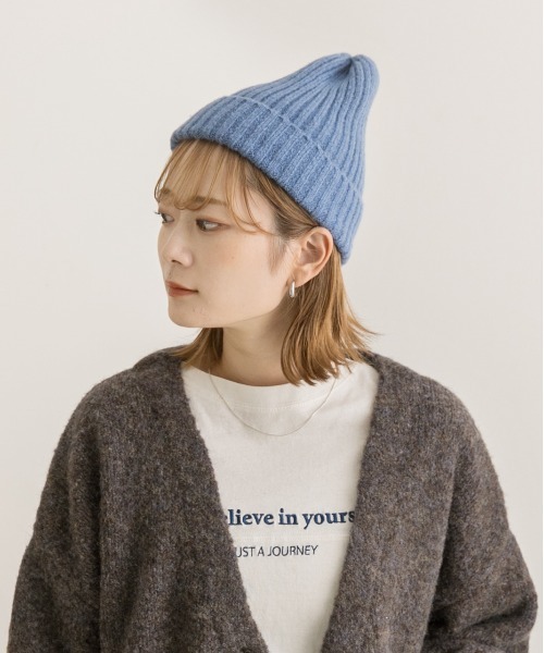 ad thie(アドティエ)の「リブ編みニット帽(ニットキャップ/ビーニー・レディース・ピンク/ブルー/ブラック/ベージュ/グリーン・FREE)」の14枚目の写真