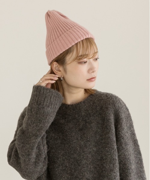 ad thie(アドティエ)の「リブ編みニット帽(ニットキャップ/ビーニー・レディース・ピンク/ブルー/ブラック/ベージュ/グリーン・FREE)」の17枚目の写真