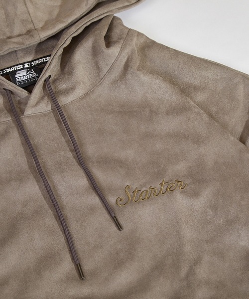 STARTER BLACK LABEL(スターターブラックレーベル)の「STARTER BLACK LABEL ロゴ刺繍 フェイクスエード プルパーカー(パーカー・メンズ・ブラック/スモークグレー・M/L/XL)」の3枚目の写真