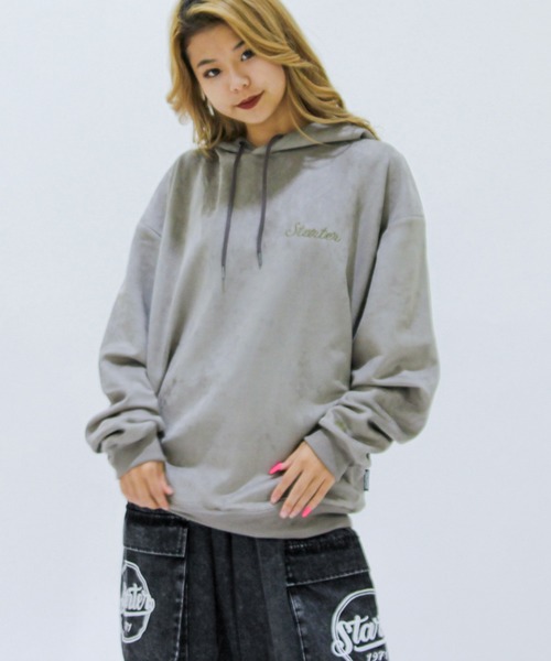 STARTER BLACK LABEL(スターターブラックレーベル)の「STARTER BLACK LABEL ロゴ刺繍 フェイクスエード プルパーカー(パーカー・メンズ・ブラック/スモークグレー・M/L/XL)」の16枚目の写真