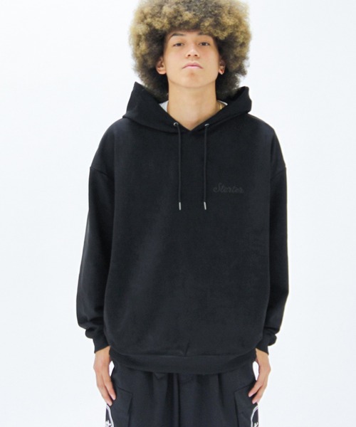 STARTER BLACK LABEL(スターターブラックレーベル)の「STARTER BLACK LABEL ロゴ刺繍 フェイクスエード プルパーカー(パーカー・メンズ・ブラック/スモークグレー・M/L/XL)」の9枚目の写真