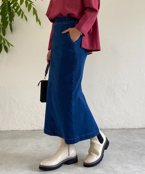 un dix cors（アンディコール）の「ストレッチナロー裏起毛スカート（スカート・レディース・ネイビー/ブルー・FREE）」の8枚目の写真