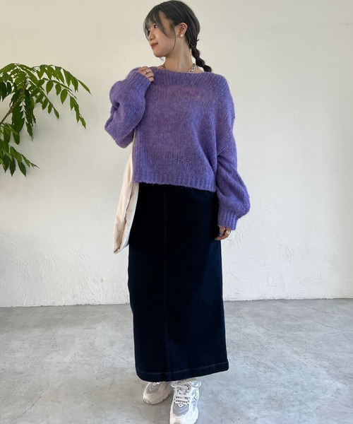 un dix cors（アンディコール）の「ストレッチナロー裏起毛スカート（スカート・レディース・ネイビー/ブルー・FREE）」の4枚目の写真