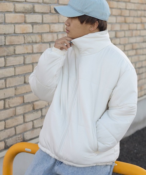 make a ray!（メイク ア レイ！）の「ワイドシルエット スタンドカラーデザイン 中綿パファージャケット/ミリタリージャケット（ブルゾン・メンズ・ブラック/カーキ/アイボリー/グレー・M/L/XL）」の12枚目の写真