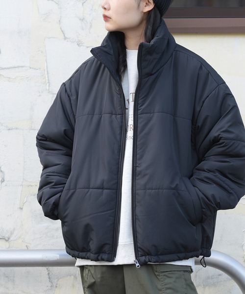 セール】ワイドシルエット スタンドカラーデザイン 中綿パファー