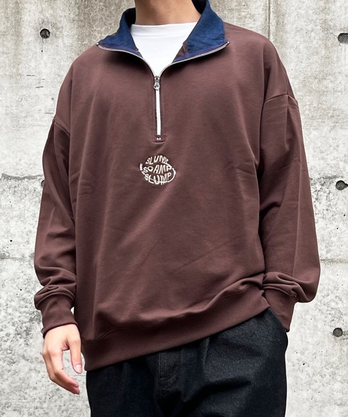 CERCA（チェルカ）の「【BEL】ビッグシルエット フロントロゴ 刺繍 ハーフZIP スウェット(BG/)（スウェット・メンズ・ブラック/ライトグレー/ブラウン・MEDIUM/LARGE）」の3枚目の写真