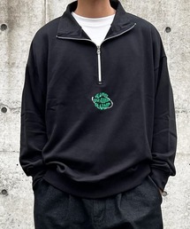 【BEL】ビッグシルエット フロントロゴ 刺繍 ハーフZIP スウェット(BG/)