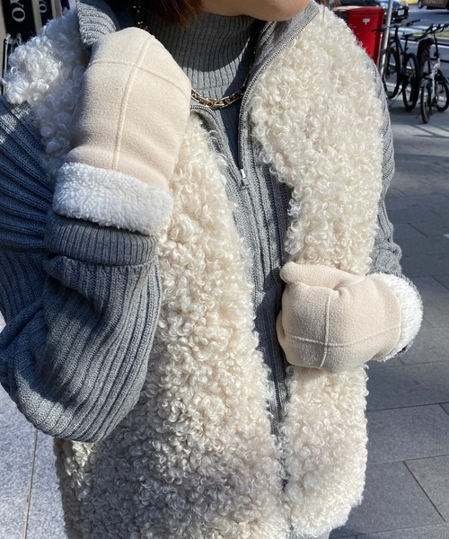 DouDou（ドゥドゥ）の「【WEB限定】フリースミトン（手袋・レディース・グレー/ベージュ・FREE）」の5枚目の写真
