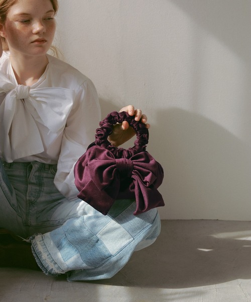 EFOLE（エフォル）の「ベロア リボン フリル ハンドル バッグ オケージョン/結婚式（トートバッグ・レディース・グリーン/ワイン・FREE）」の11枚目の写真