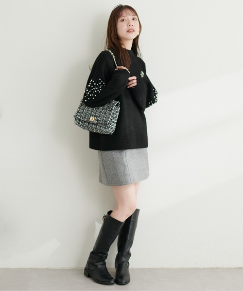 natural couture(ナチュラルクチュール)の「ビジュースリーブもちもち畦ニット(ニット/セーター・レディース・ブラック/オフホワイト/グレー系その他/サーモンピンク・FREE)」の13枚目の写真